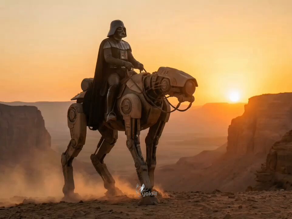 AI Prompt: Cyberpunk Star Wars Character on a Futuristic Walker