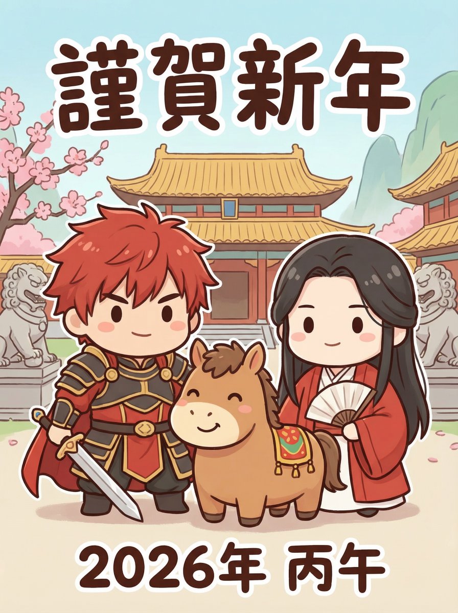 AI Prompt for 2026 Chibi New Year's Card Design with Horse Character