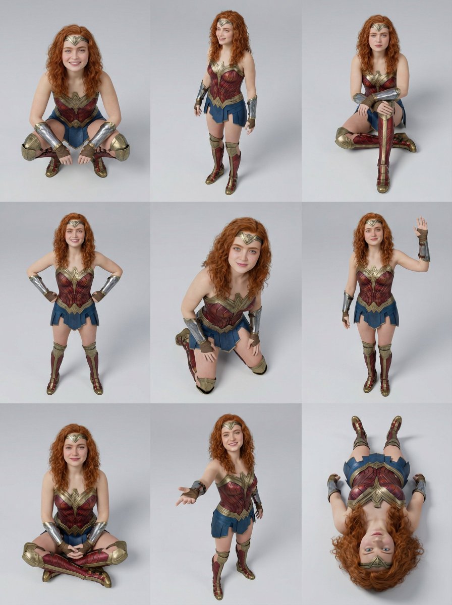 AI Prompt for 3D Character Render: Sadie Sink in 9 Ultra-Photorealistic Poses