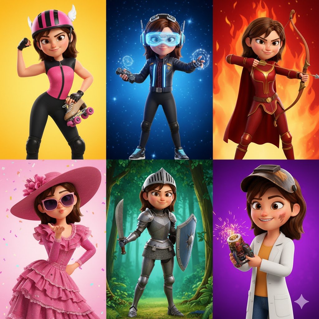 AI Prompt for 3D Pixar-Style Animated Female Character Grid