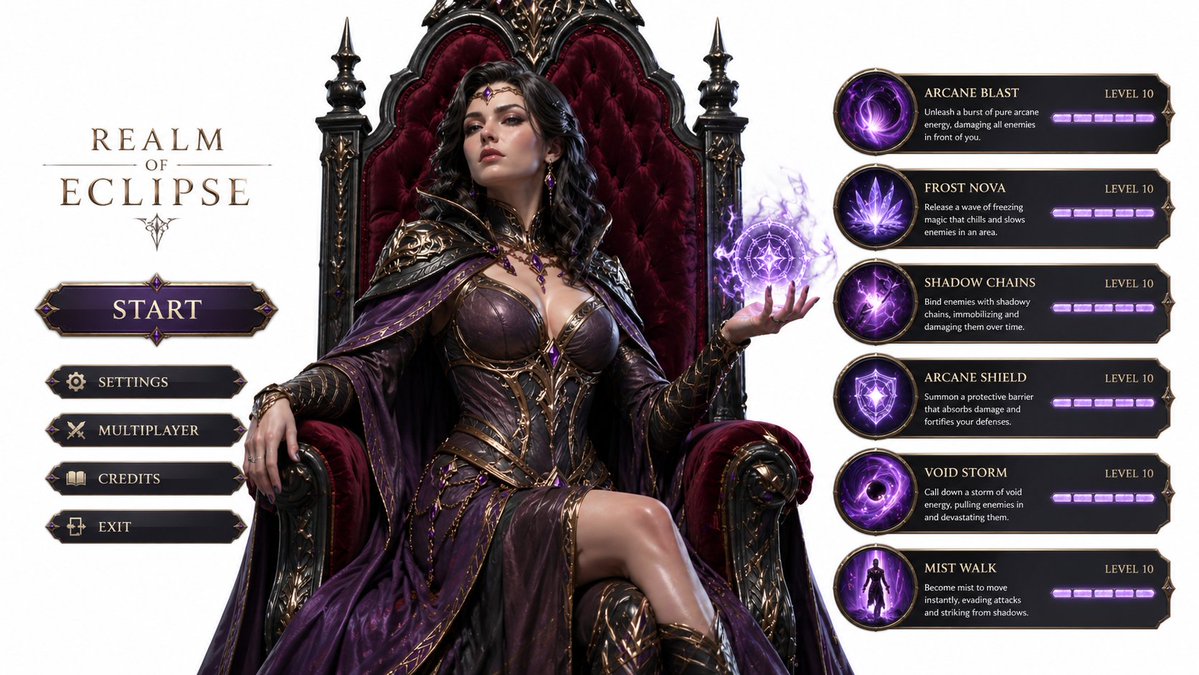 AI Prompt for 3D Sorceress Character with Magical UI Elements