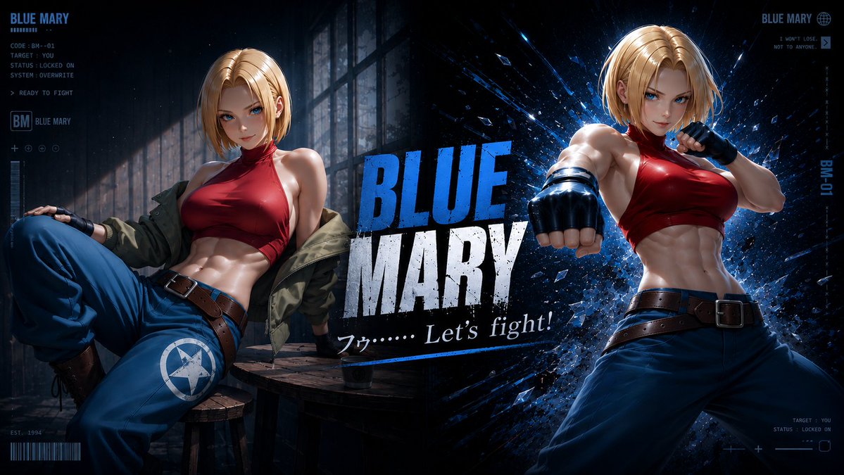 AI Prompt for a Blue Mary Fighting Game Poster