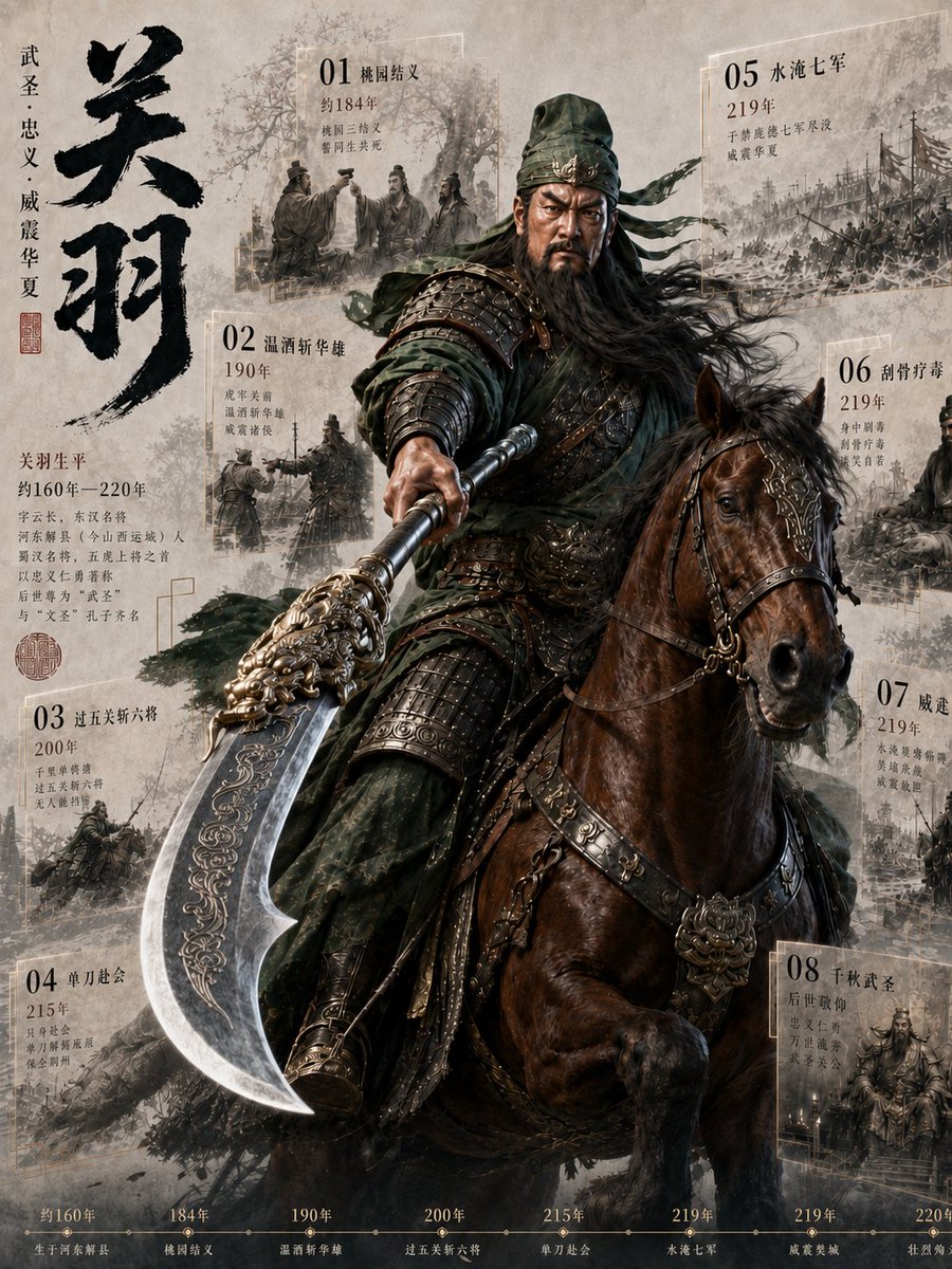 AI Prompt for a Cinematic Historical Infographic Poster of Guan Yu