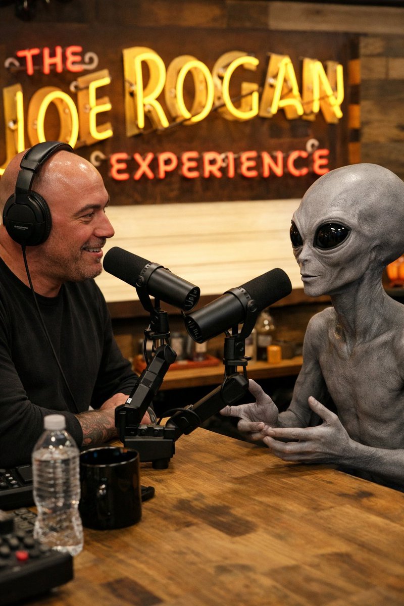 AI Prompt for a Realistic Photo of Joe Rogan Podcast with a Gray Alien