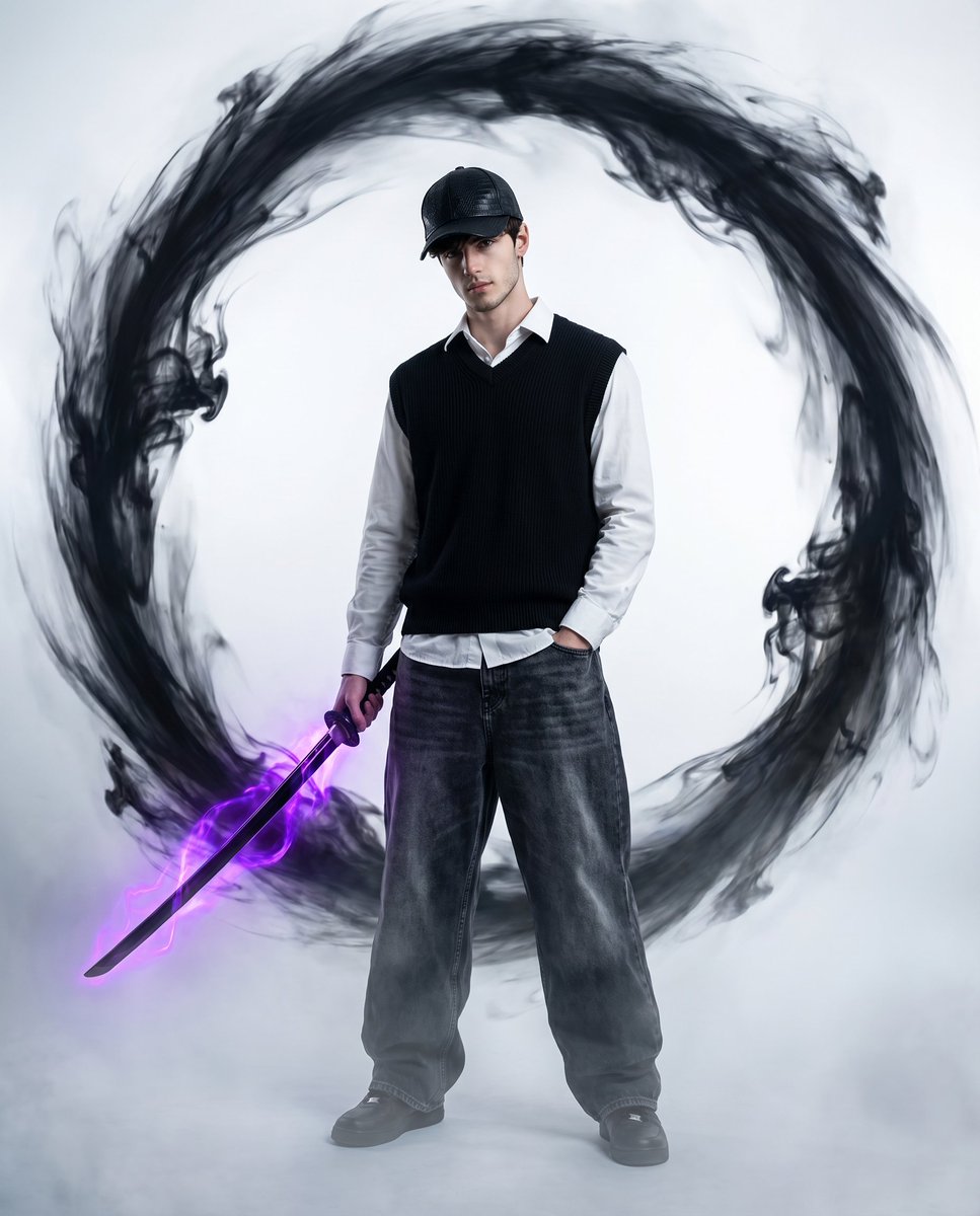AI Prompt for an Anime Warrior Holding a Katana within a Dark Energy Vortex