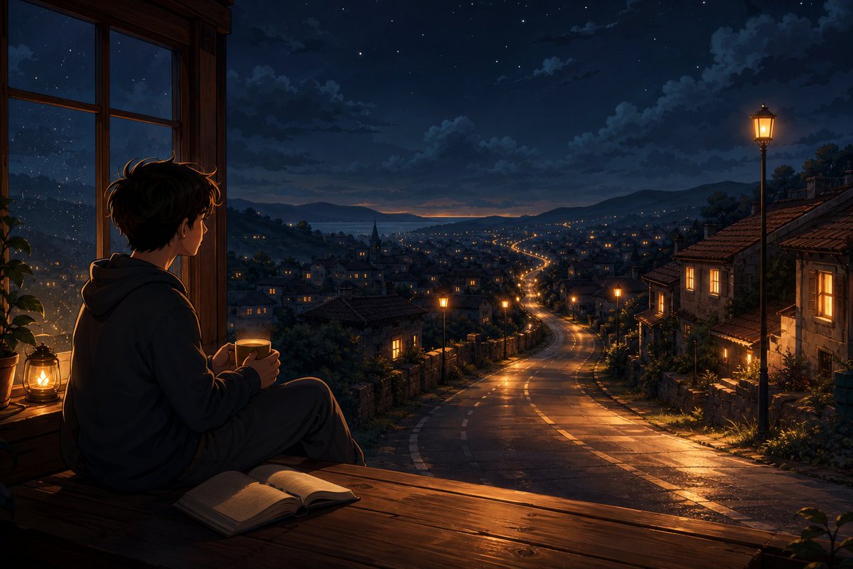 AI Prompt for Anime Boy Silhouette Scene with Cityscape