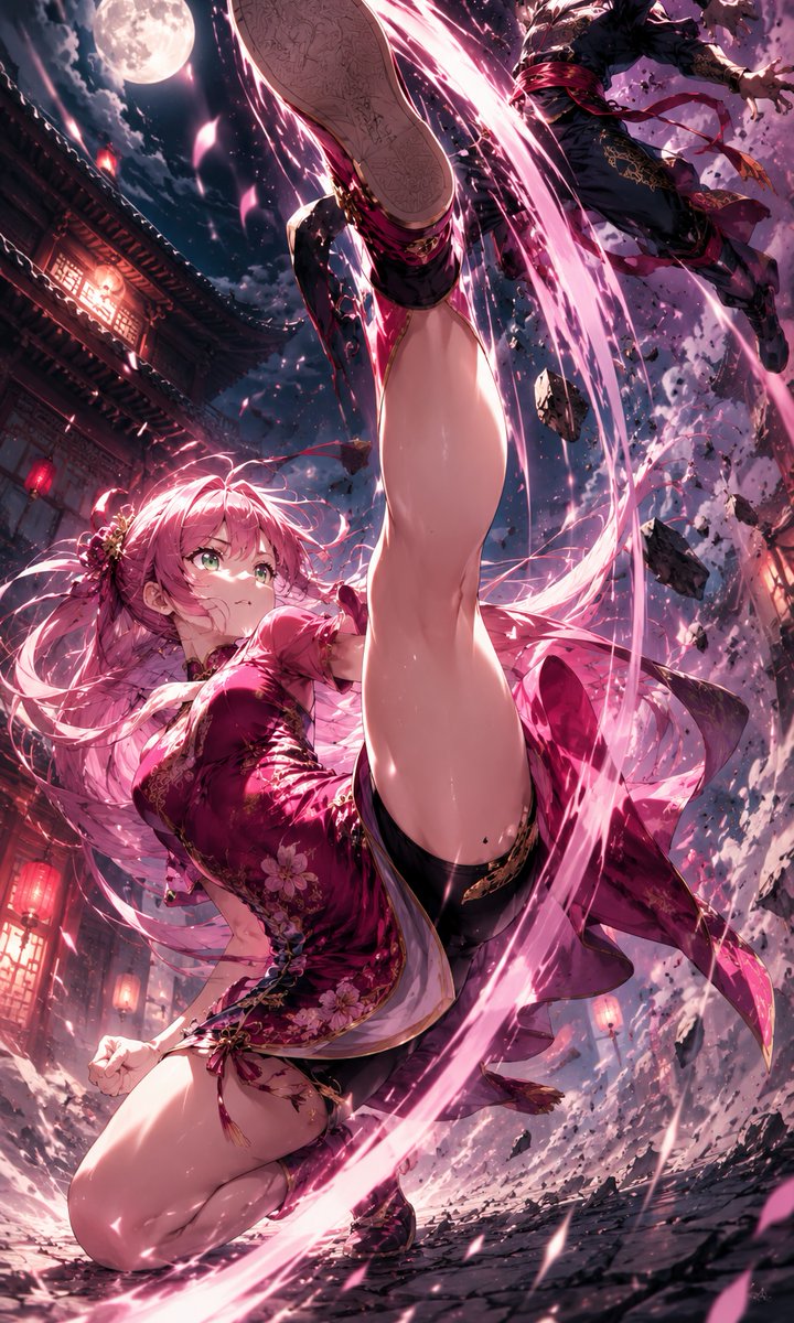 AI Prompt for Anime-Centric Comic Poster of a Martial Artist in Moonlit Cityscape