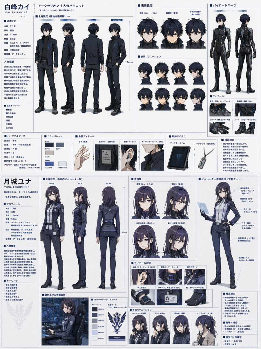 AI Prompt for Anime Character Design: Dual Sci-Fi Character Reference Sheet