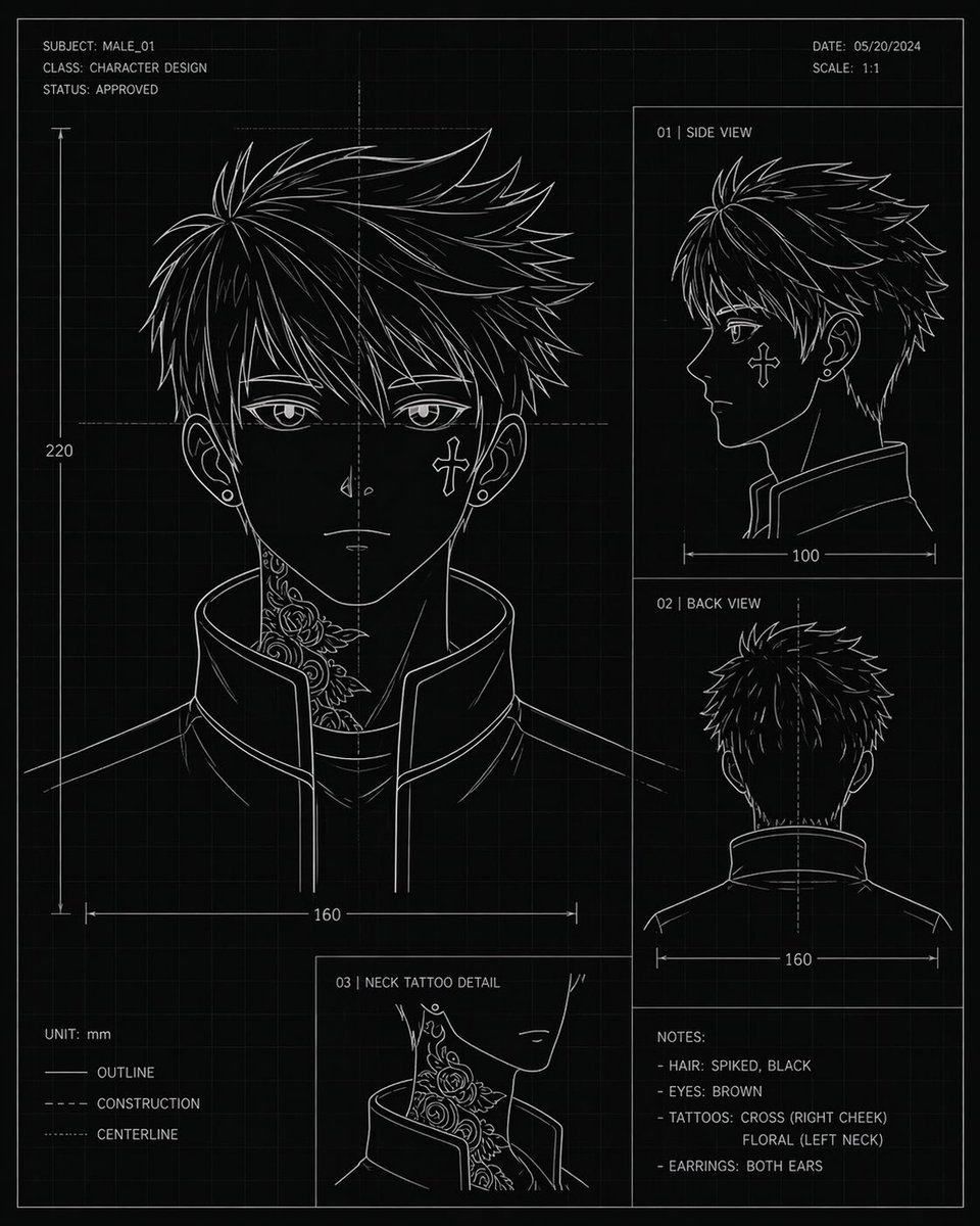 AI Prompt for Anime Character Line Art Blueprint