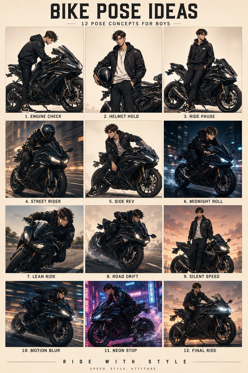 AI Prompt for Anime Character Motorcycle Pose Illustration