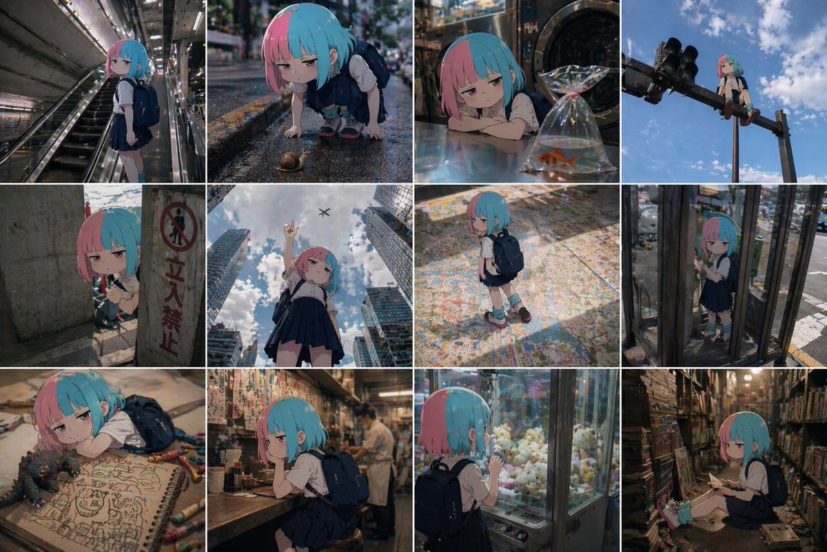 AI Prompt for Anime Characters in Real-World Grid Layouts
