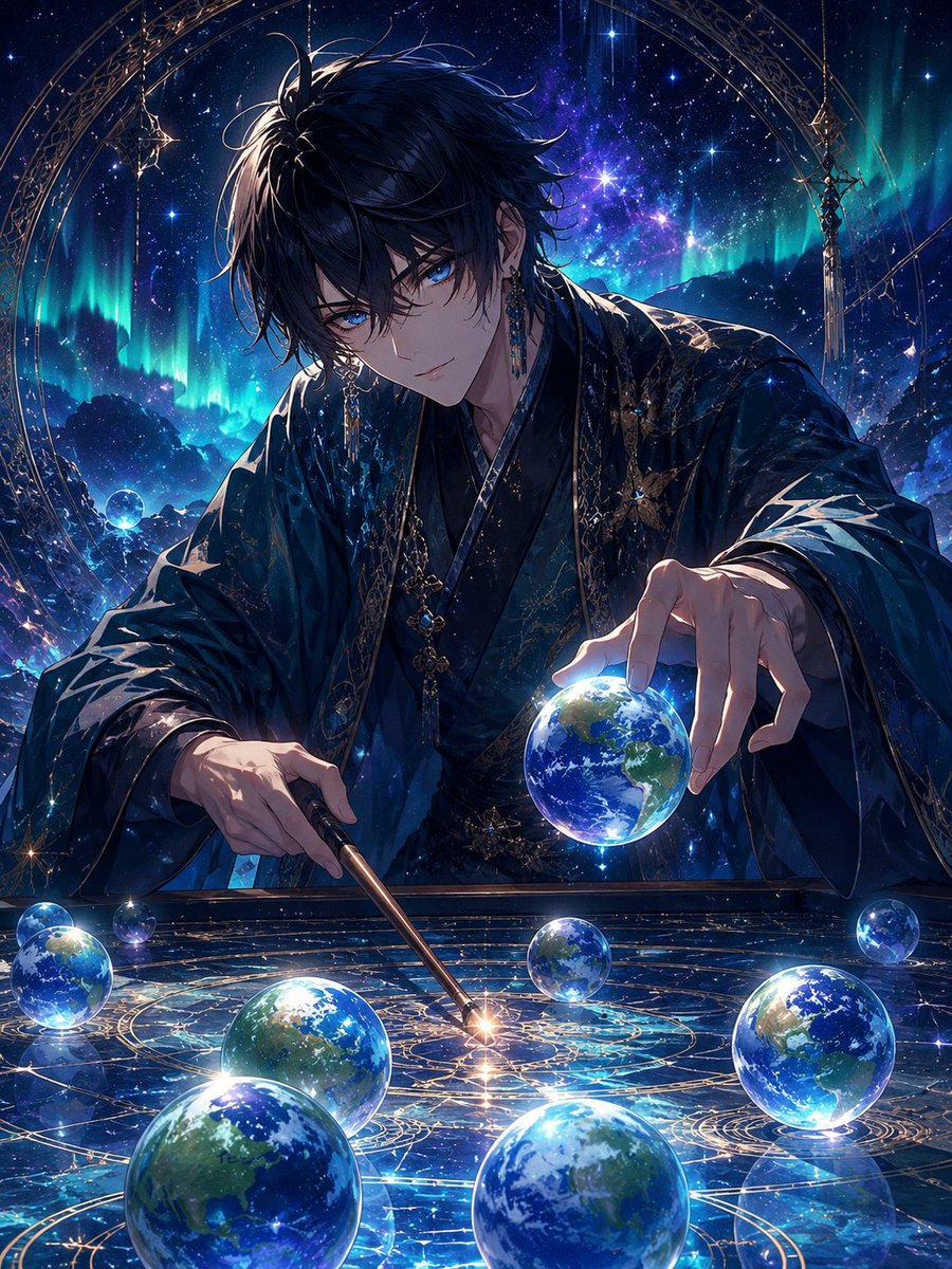 AI Prompt for Anime Cosmic Art: Robed Astrologer on Star-Map Table