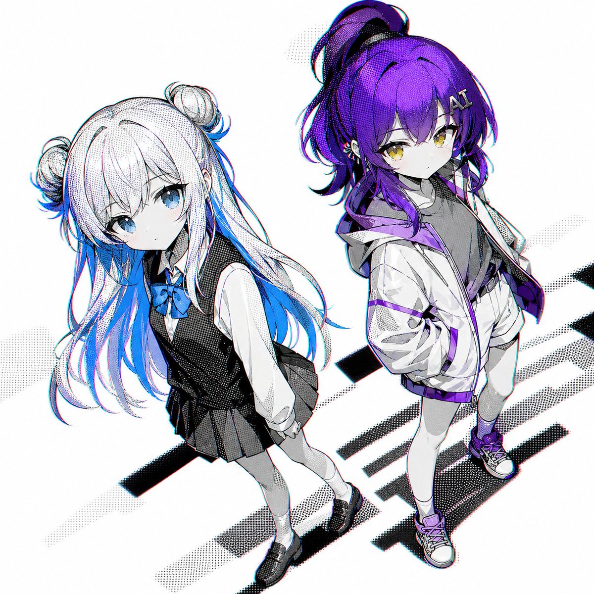 AI Prompt for Anime Couple Character Art with Stunning Hair Highlights