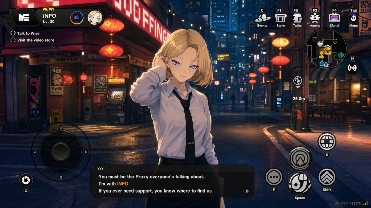AI Prompt for Anime Cyberpunk Gacha Game Dialogue Screenshot with Blonde Support-Agent