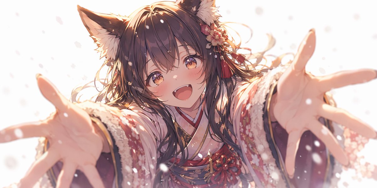 AI Prompt for Anime Fox Girl in Kimono Reaching Out for a Hug