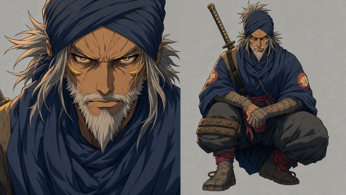 AI Prompt for Anime Illustration: Masked Shinobi Character Design Concept Art