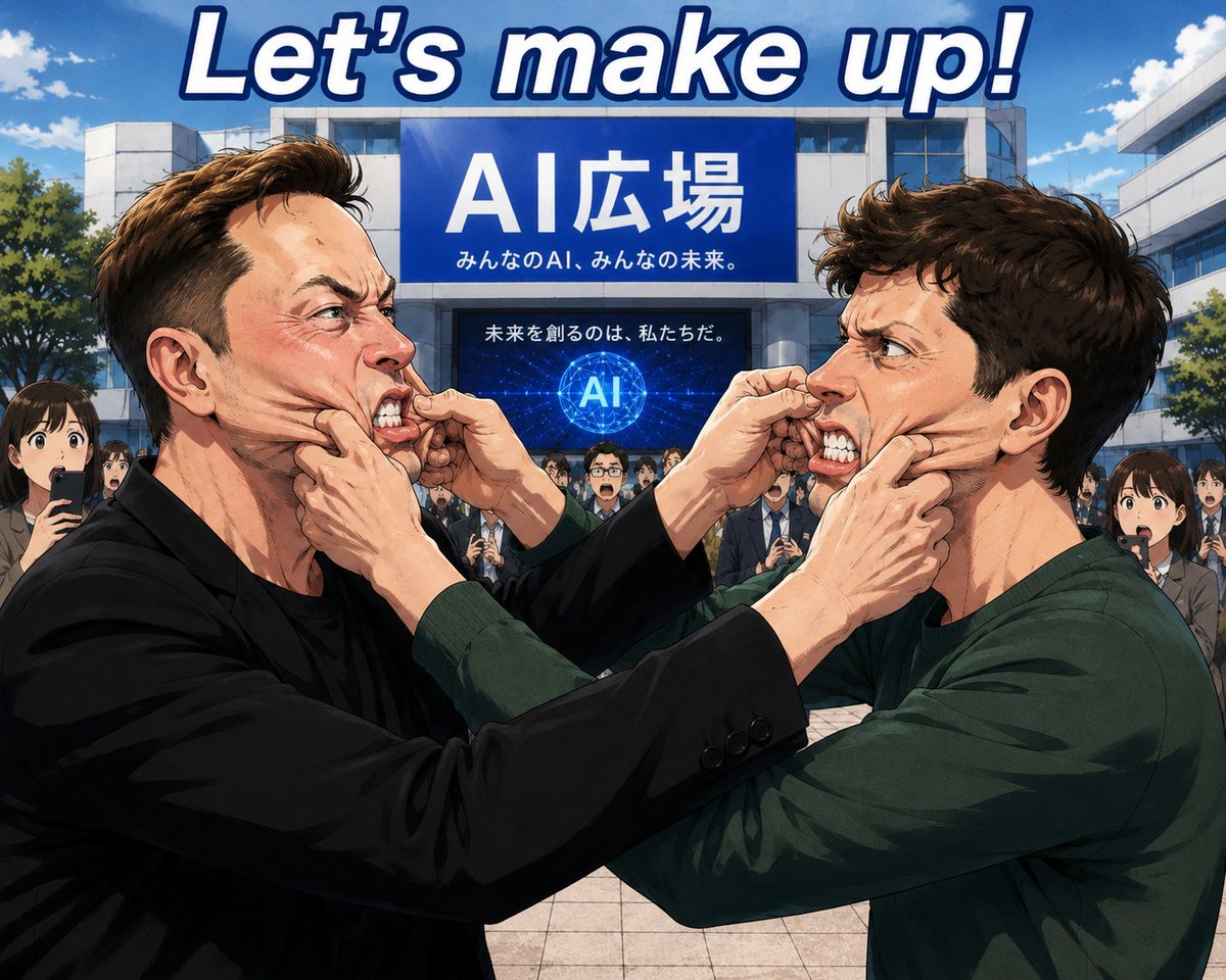 AI Prompt for Anime-Inspired Scene with Two Men and a Dynamic AI-Themed Plaza