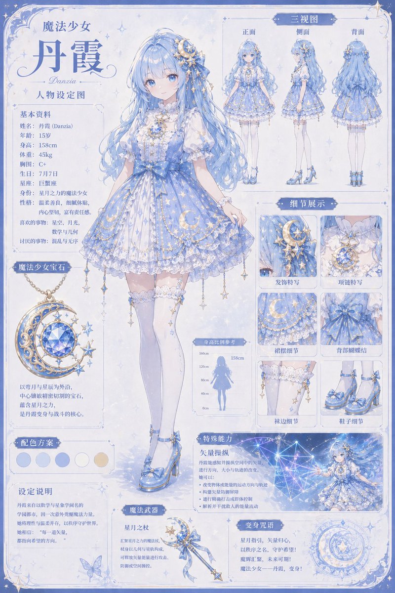 AI Prompt for Anime Magical Girl Character Design Reference Sheet