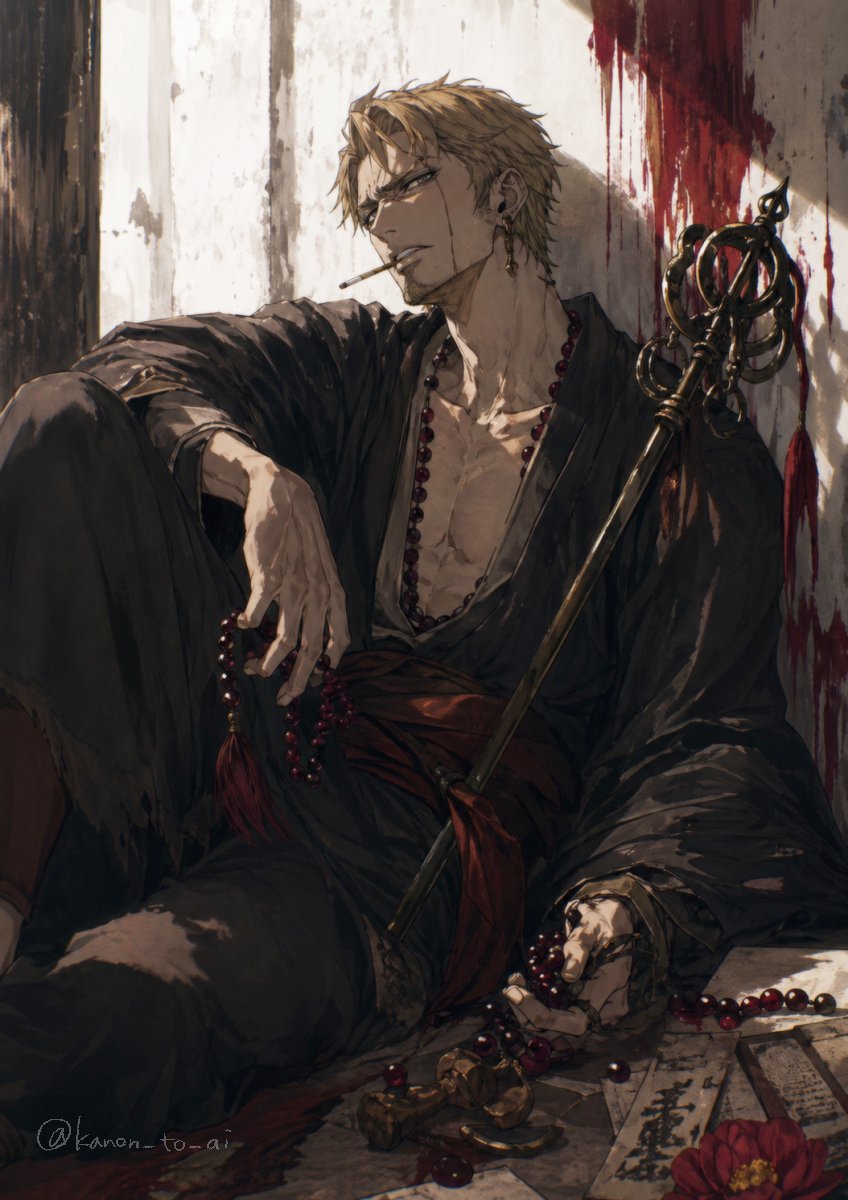 AI Prompt for Anime-Style Dark Fantasy Character Portrait with Wounded Monk