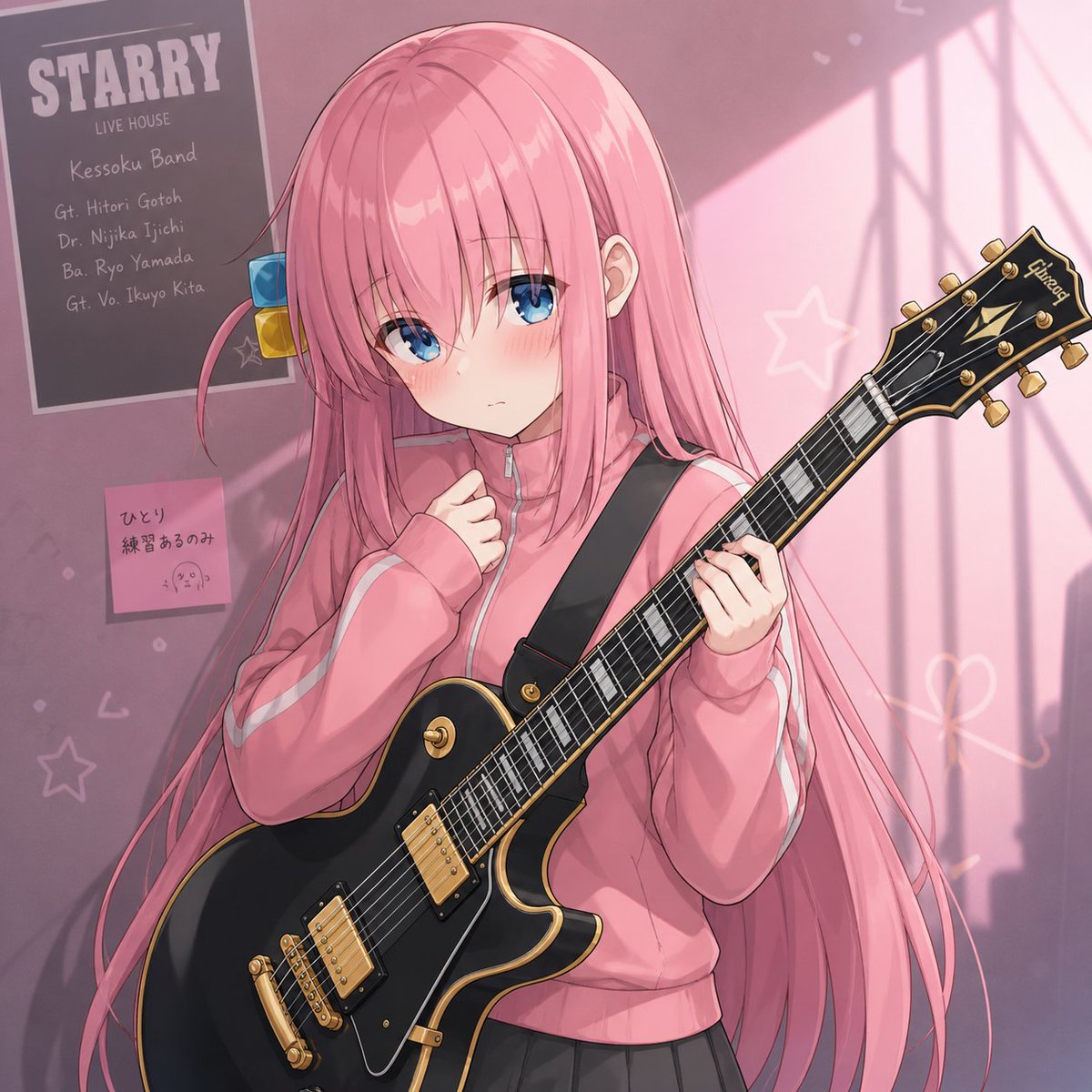 AI Prompt for Anime-Style Pink Haired Guitarist Portrait Image
