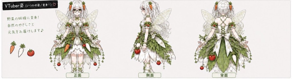 AI Prompt for Anime VTuber Vegetable Character Design Sheet