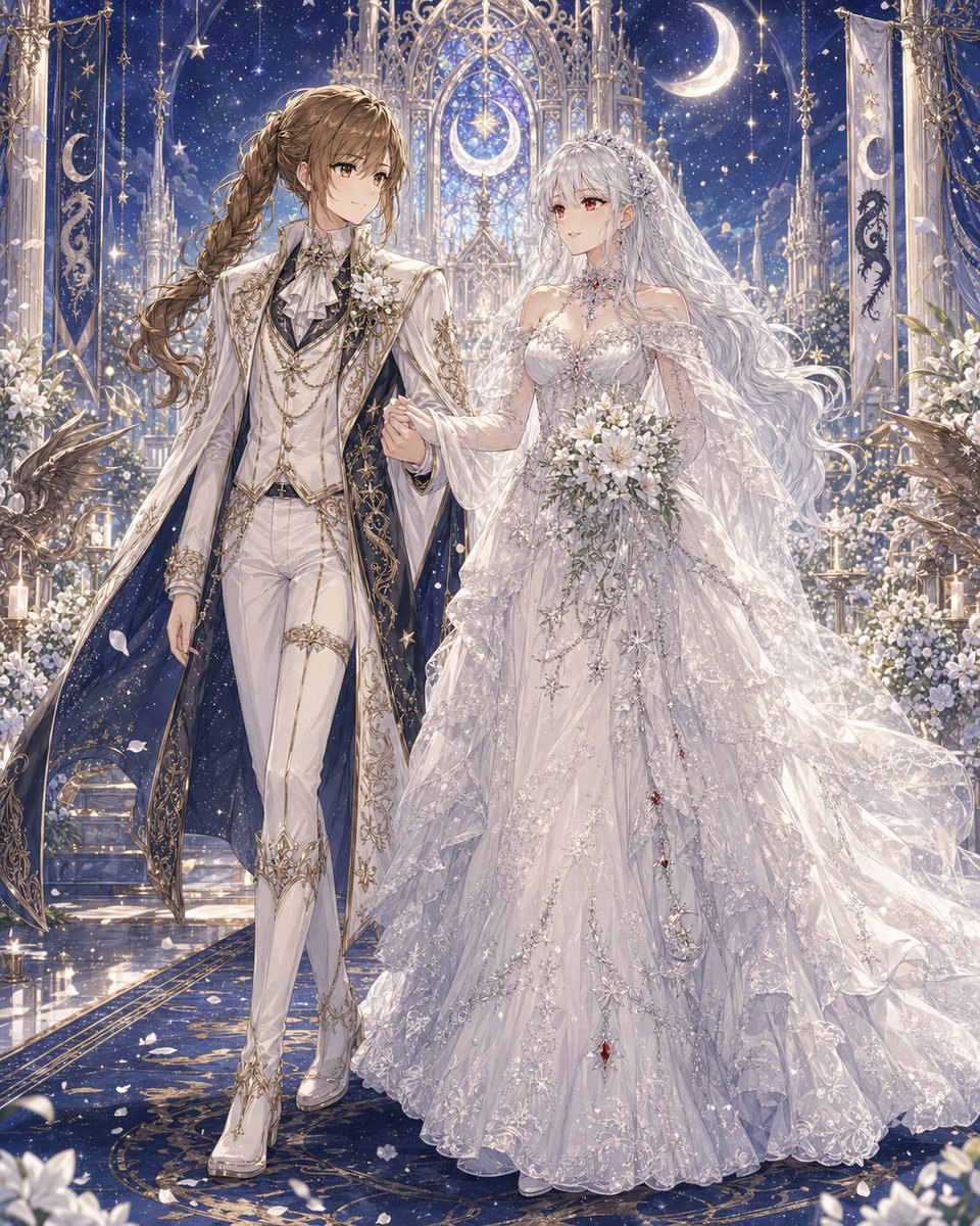 AI Prompt for Anime Wedding Portrait with Celestial Theme