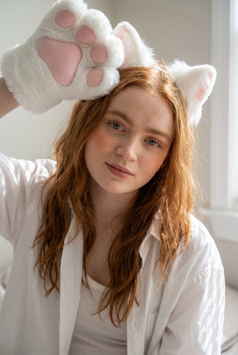 AI Prompt for Cat Ears Character Portrait in Cozy Bedroom Setting