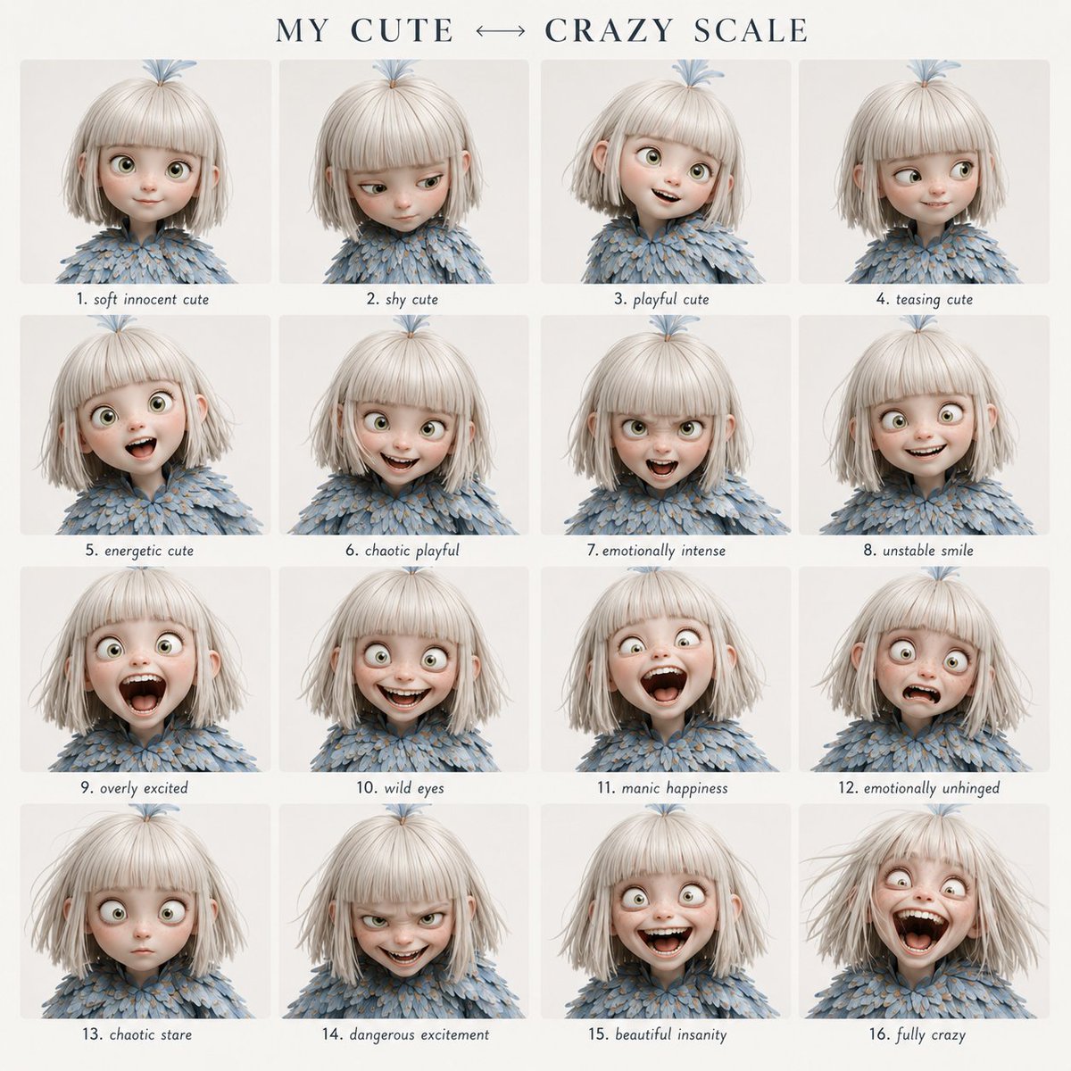 AI Prompt for Character Emotional Performance Grid with 4x4 Facial Expressions