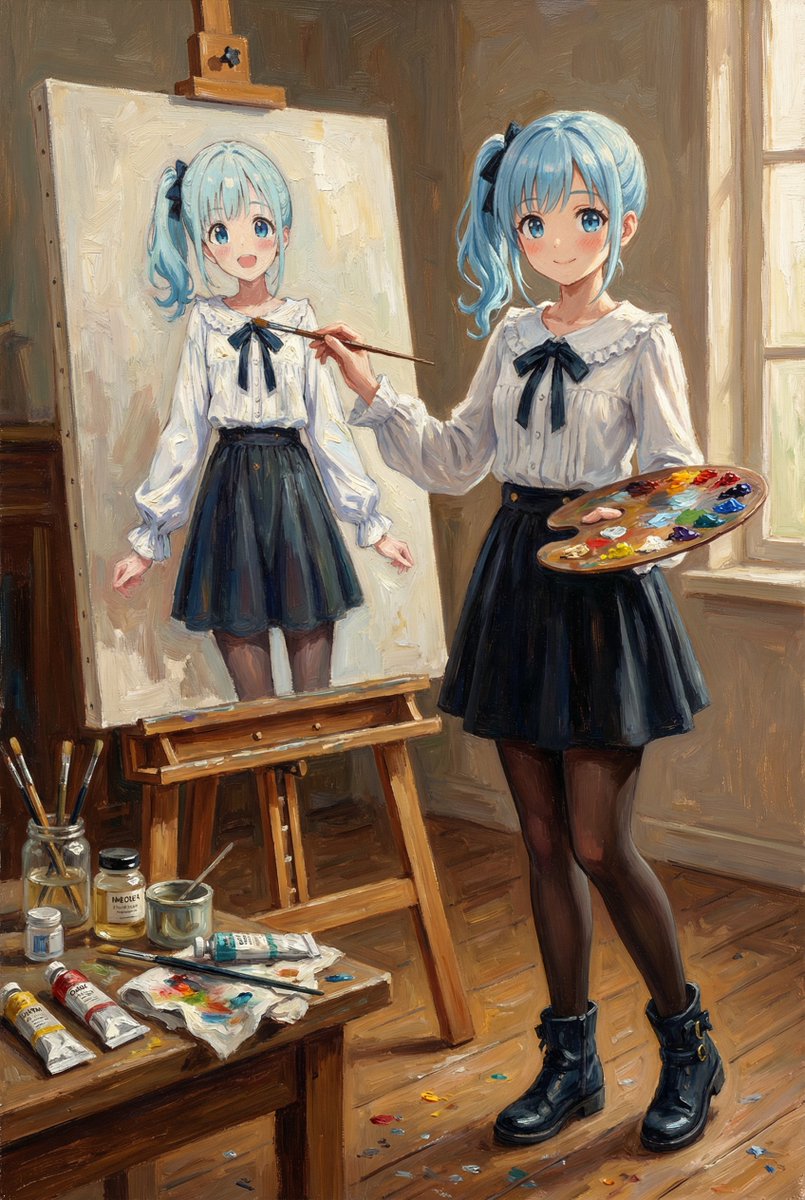 AI Prompt for Character Oil Painting Self Portrait in Art Studio