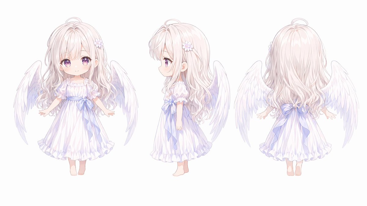 AI Prompt for Chibi Angel Character Reference Sheets (3-View)