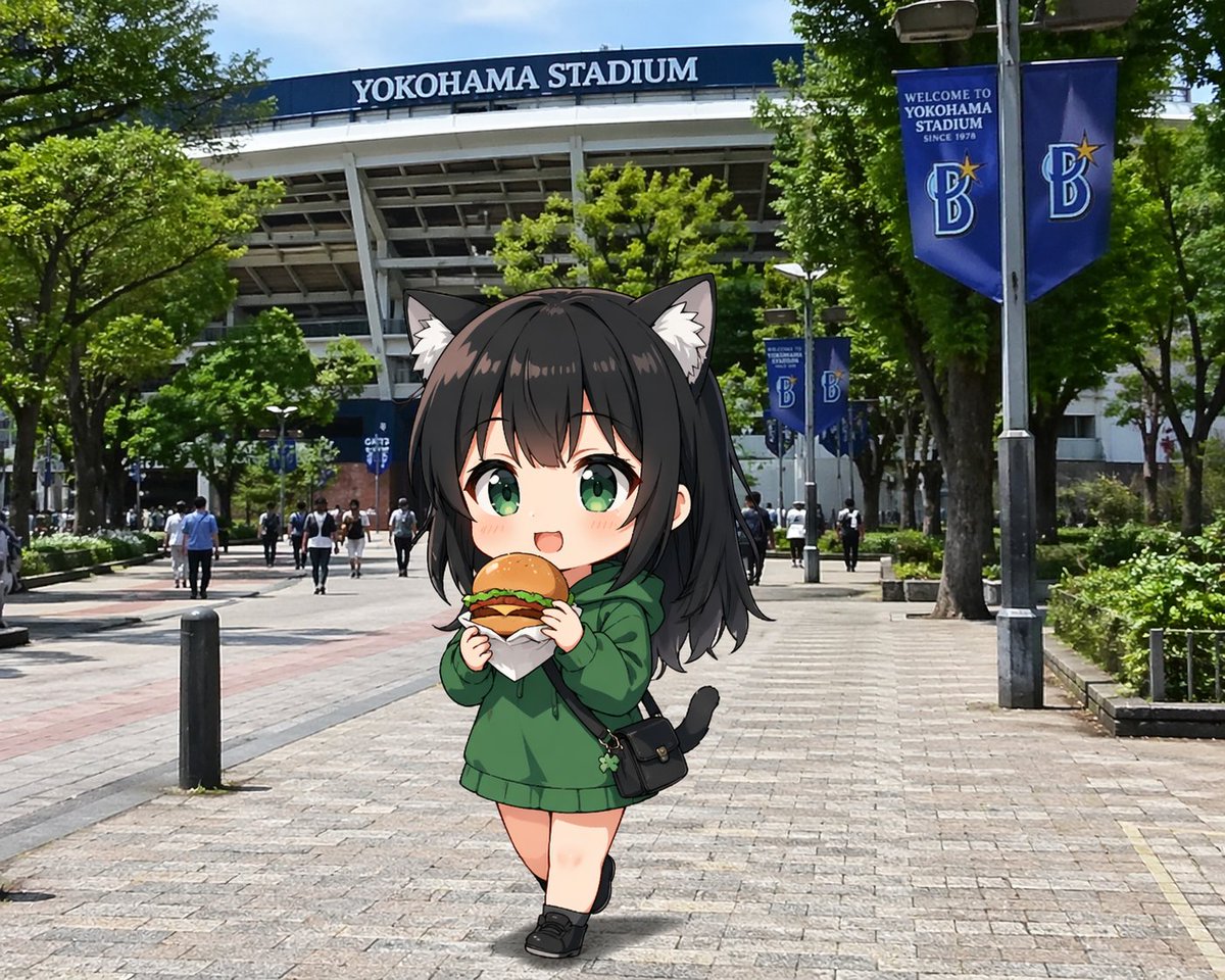 AI Prompt for Chibi Catgirl Stadium Scene - Generative Anime Art Prompt for Location-Based Character Art
