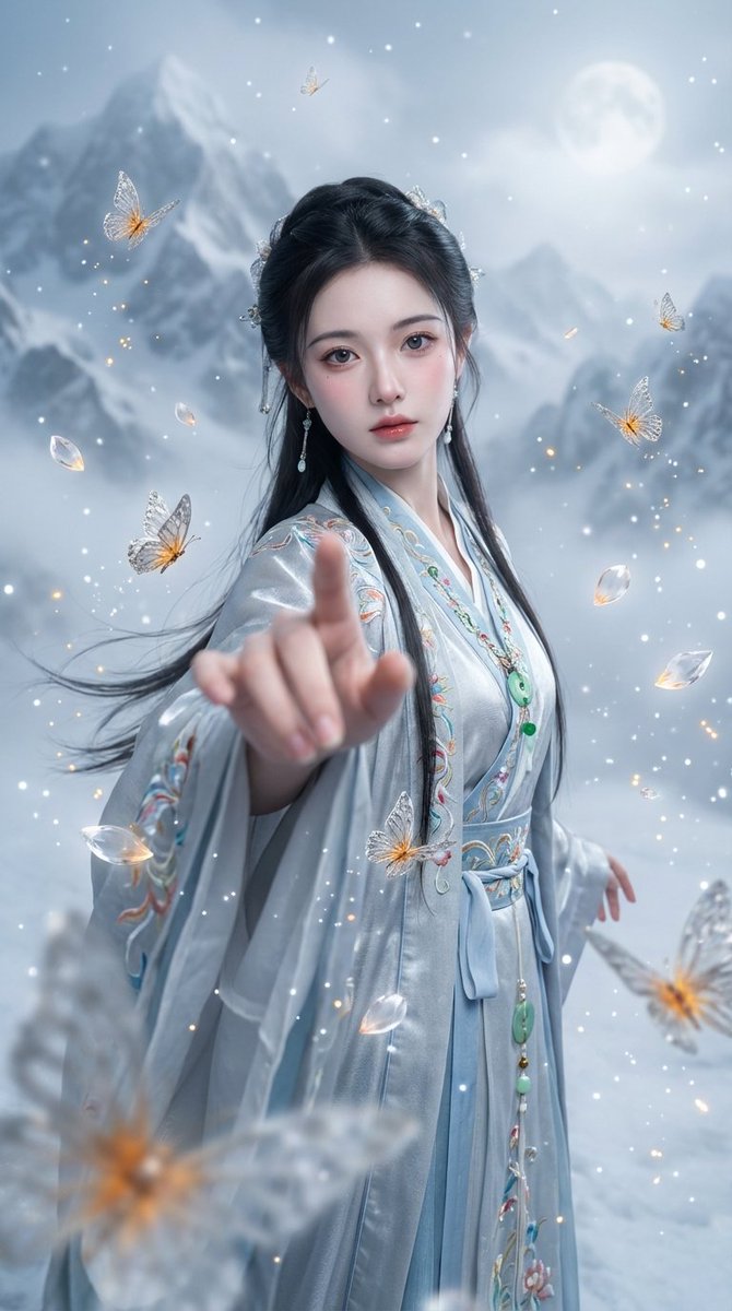 AI Prompt for Chinese Xianxia Fantasy Portrait with Cold Tones and Magic Effects