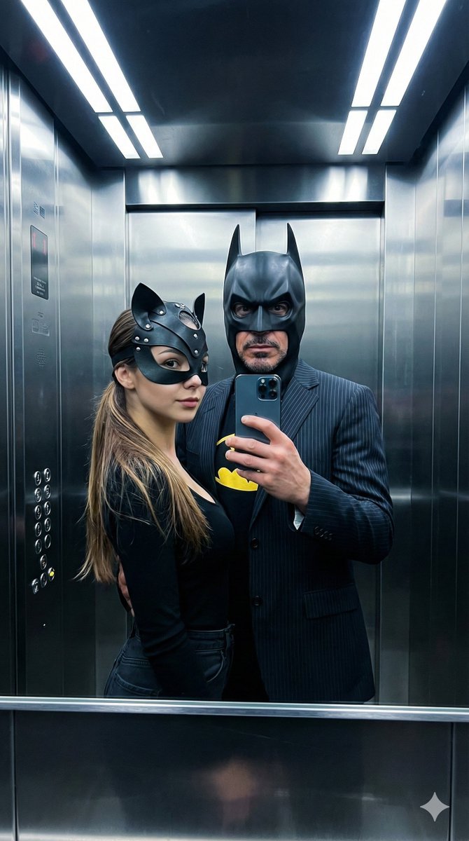 AI Prompt for Cinematic Bat Cat Couple Mirror Selfie