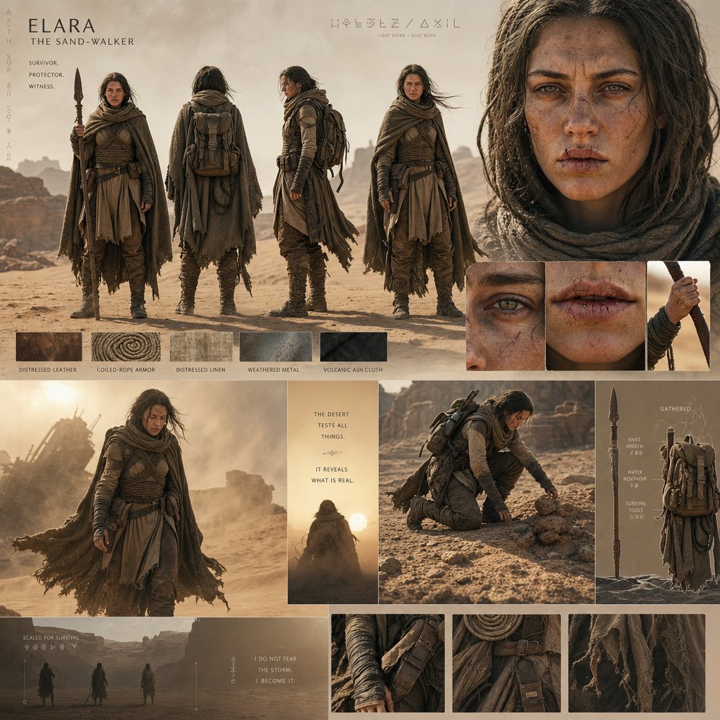 AI Prompt for Cinematic Character Board with Desert World Landscape