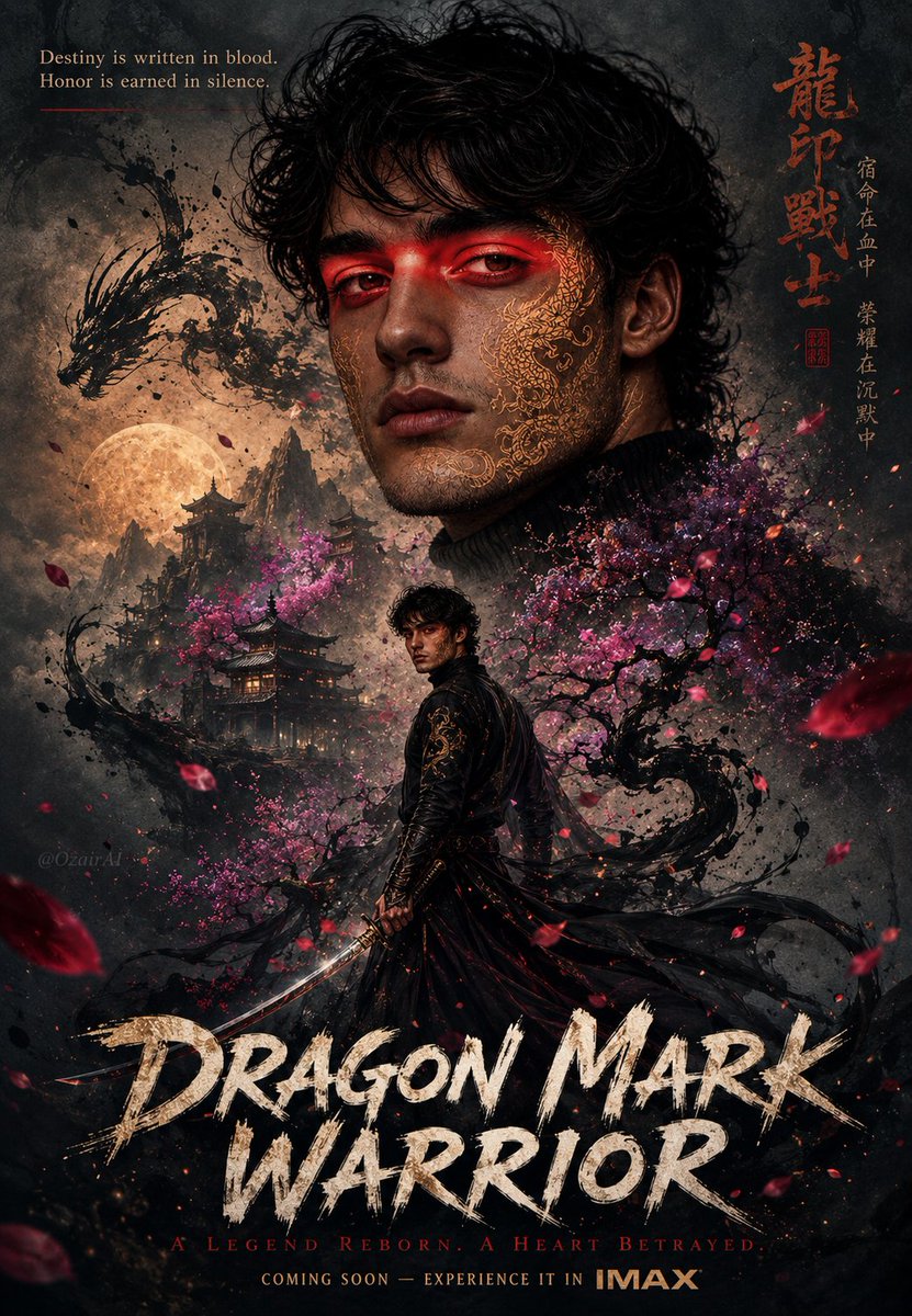 AI Prompt for Cinematic Dragon Warrior Poster in Double Exposure Ink-Wash Style