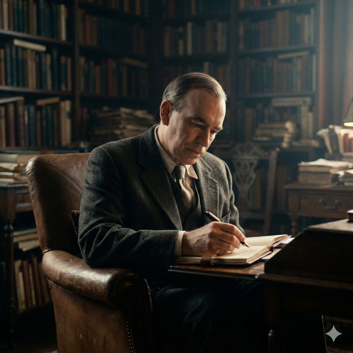 AI Prompt for Cinematic Keynes Portrait - Armchair Scene with Minimalist Background