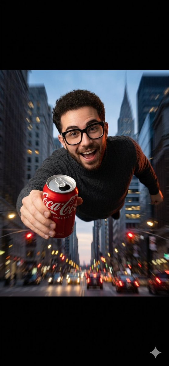 AI Prompt for Cinematic Product Ads: Flying Men Holding Coca-Cola