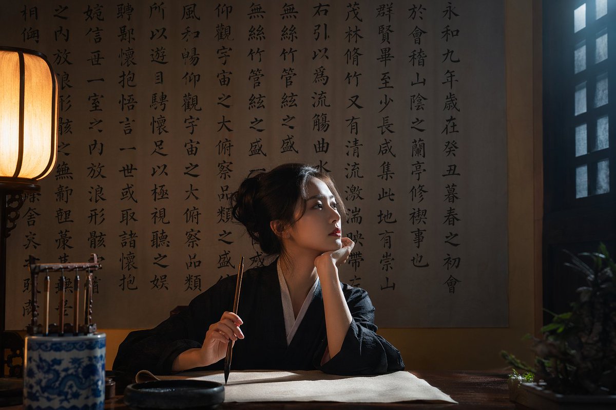 AI Prompt for Cinematic, Realistic Calligraphy Portrait in Traditional Attire