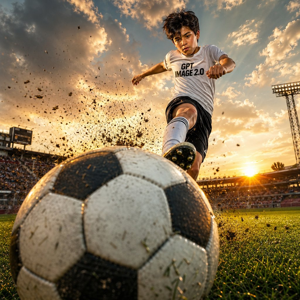 AI Prompt for Cinematic Soccer Still Image with Oversized Ball