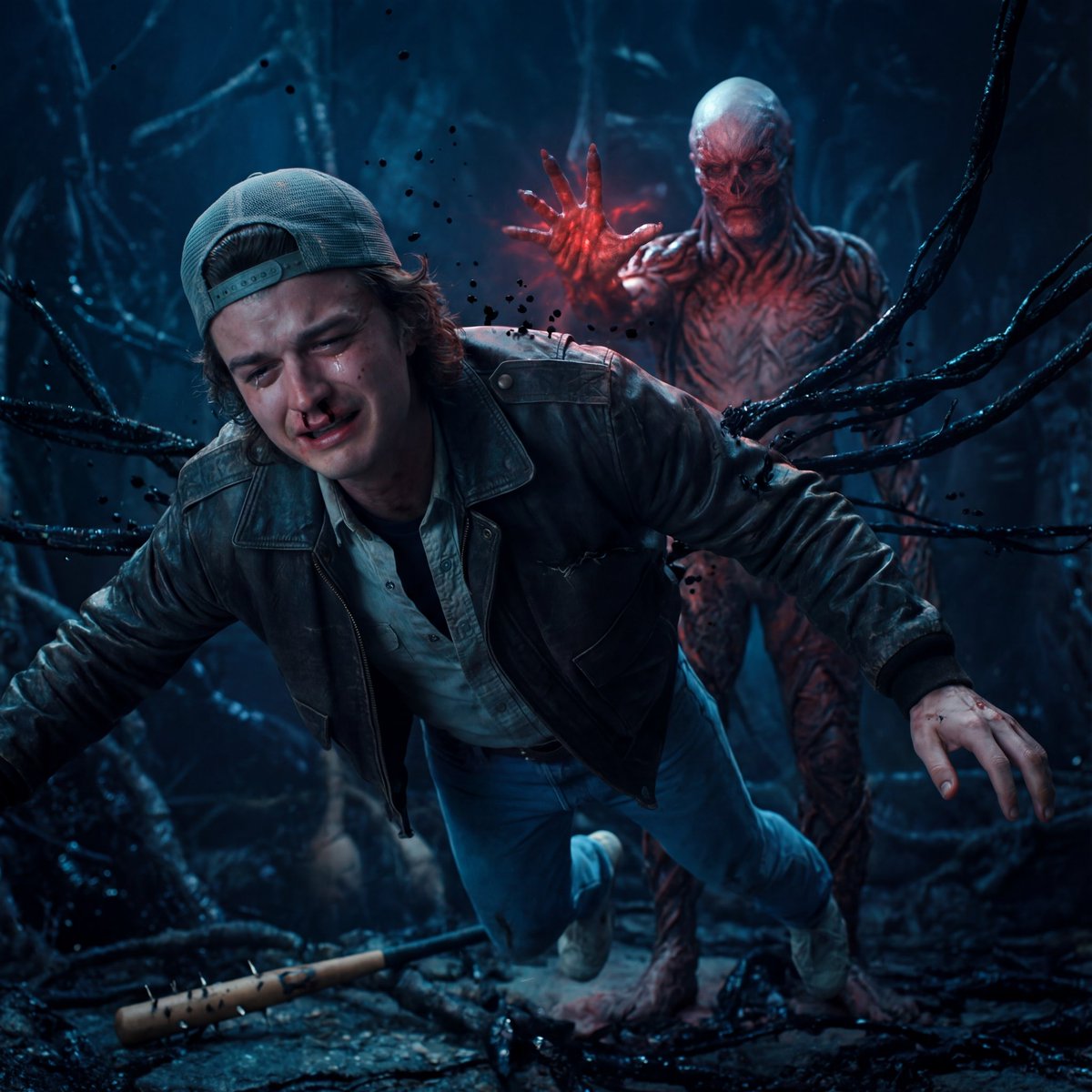 AI Prompt for Cinematic Stranger Things Scene with Emotional Figure and Dark Drama Tone