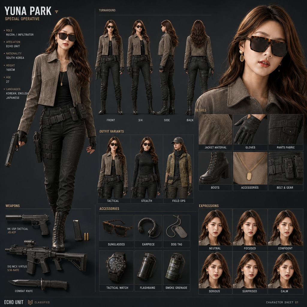 AI Prompt for Cinematic Tactical Character Sheet: Generate 3D Rendered Operative Reference