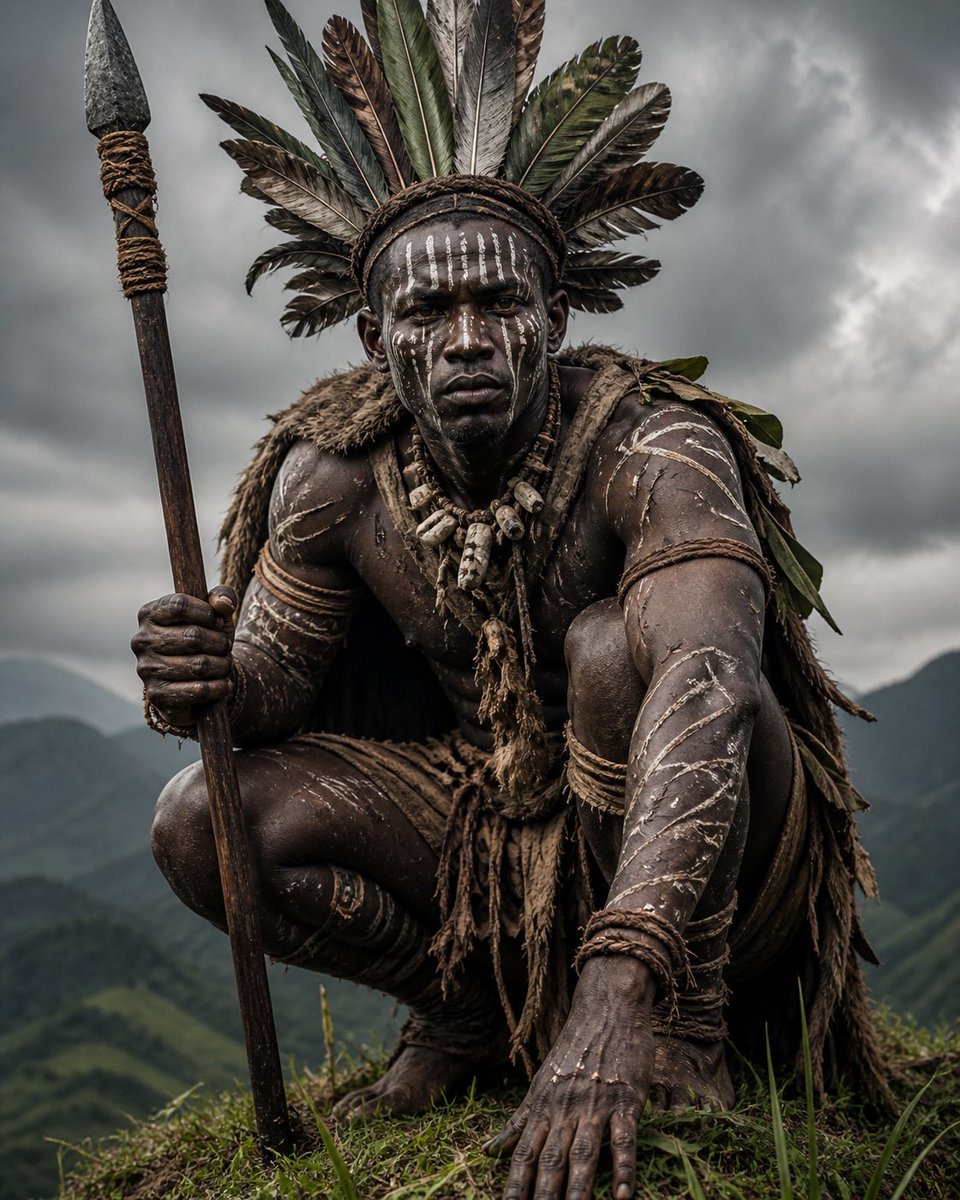 AI Prompt for Cinematic Tribal Warrior Portrait with Stormy Atmosphere