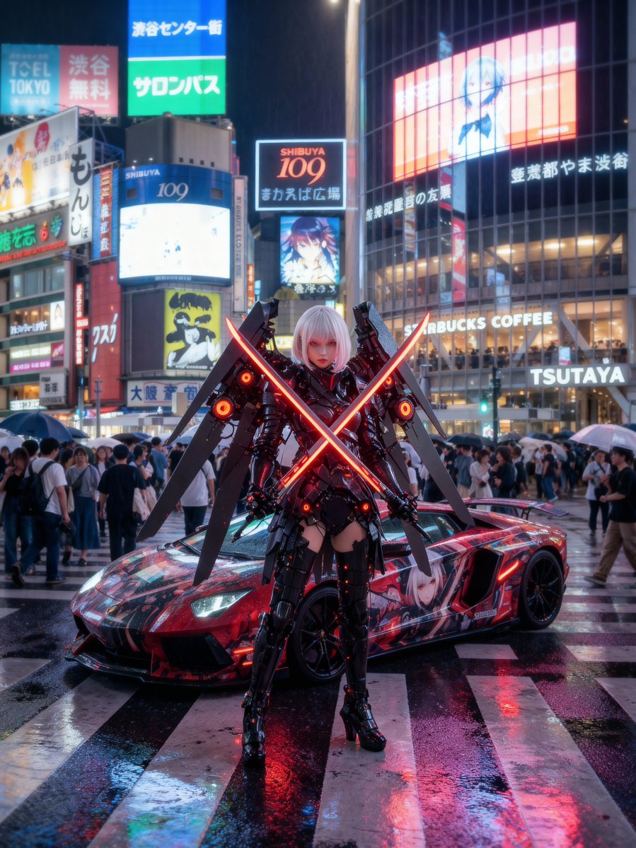 AI Prompt for Cosplayer with Itasha at Shibuya Crossing