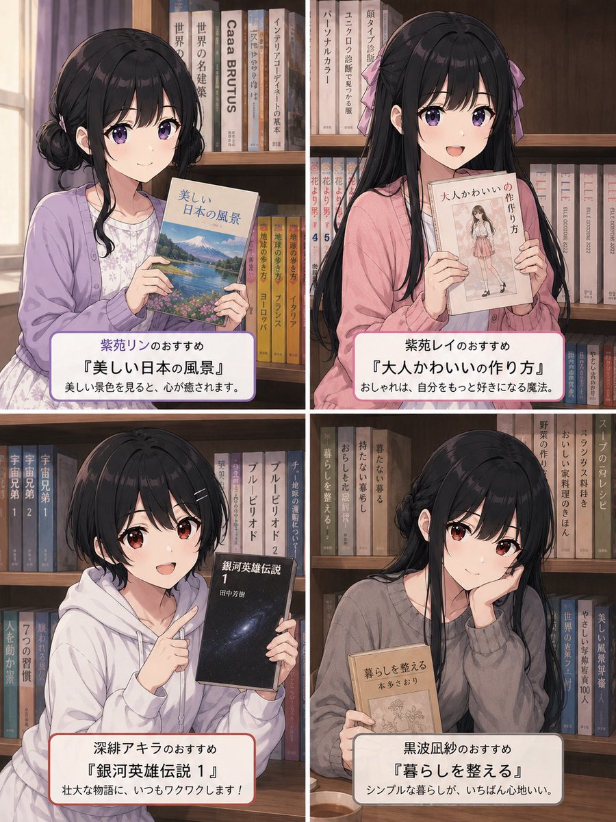 AI Prompt for Cozy Anime Bookshelf Collage with Character Book Recommendations
