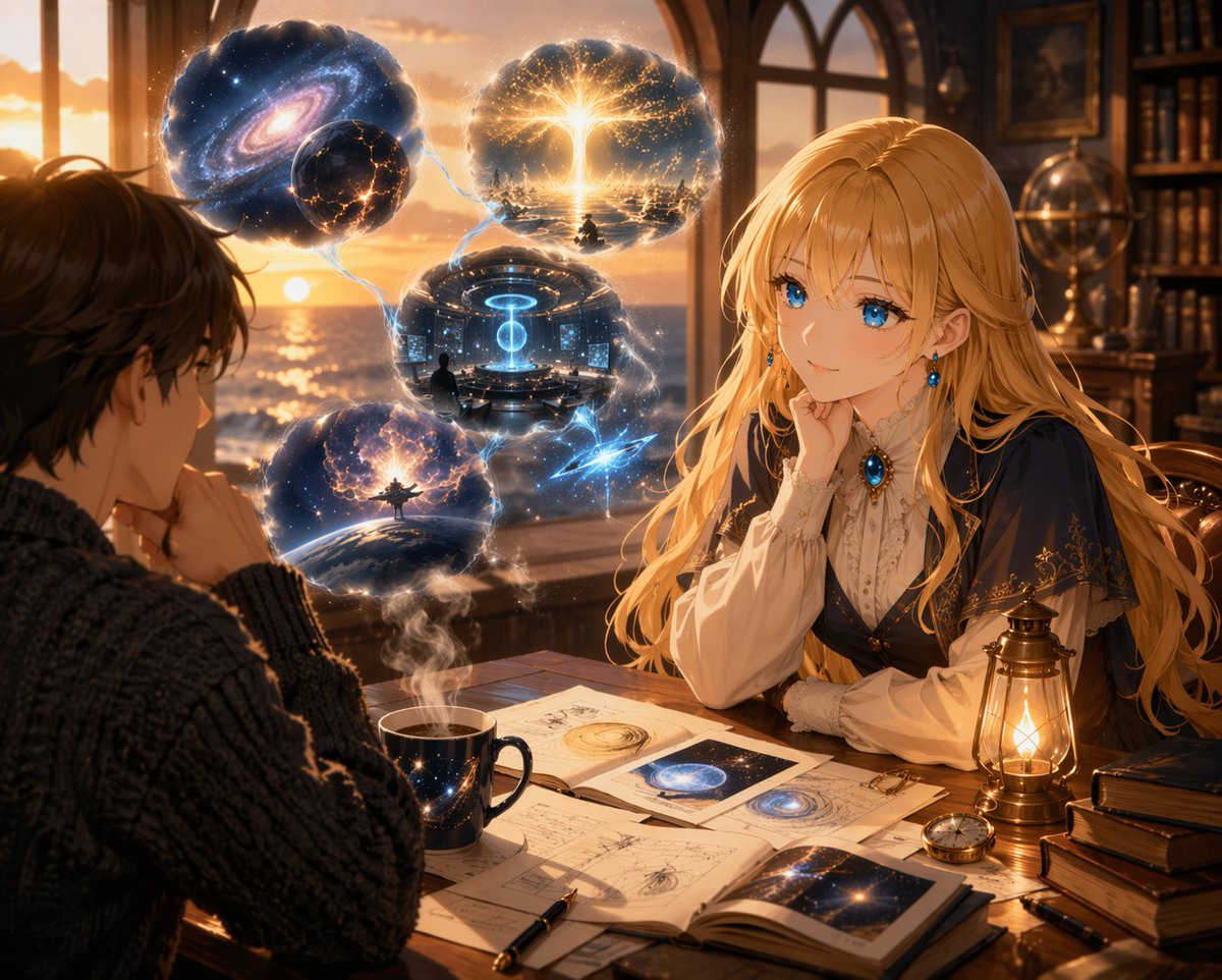 AI Prompt for Creating Anime-Style Art of Scholars with Cosmic Holograms