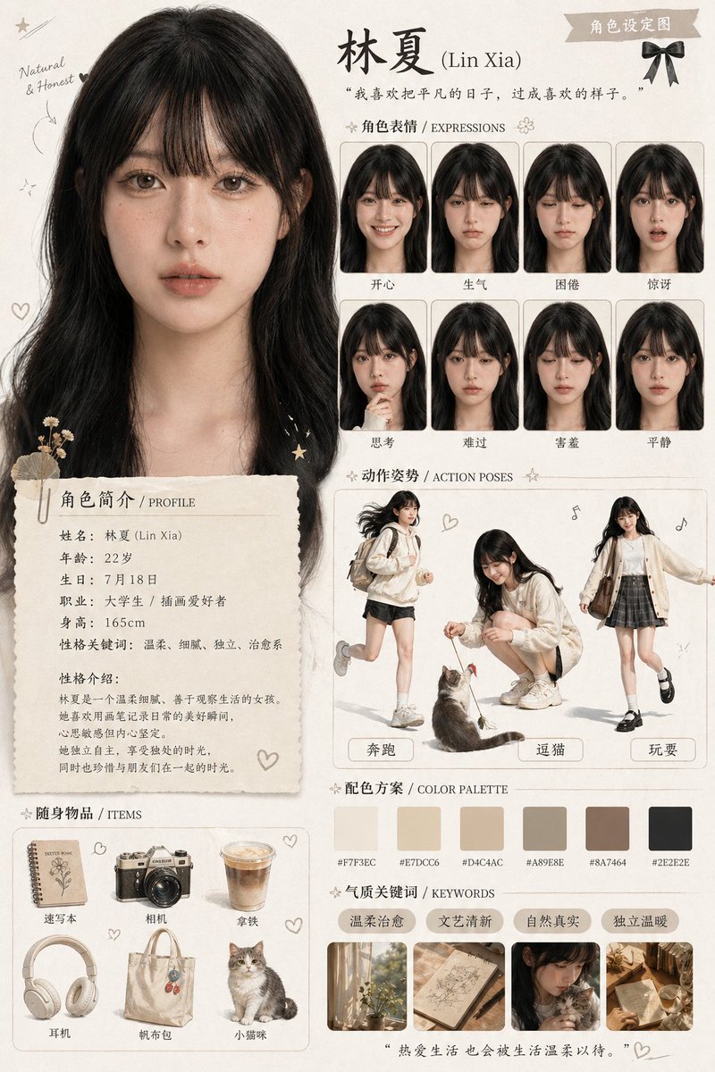AI Prompt for Creating Custom Character Design Posters with Expressions, Poses, and Personality