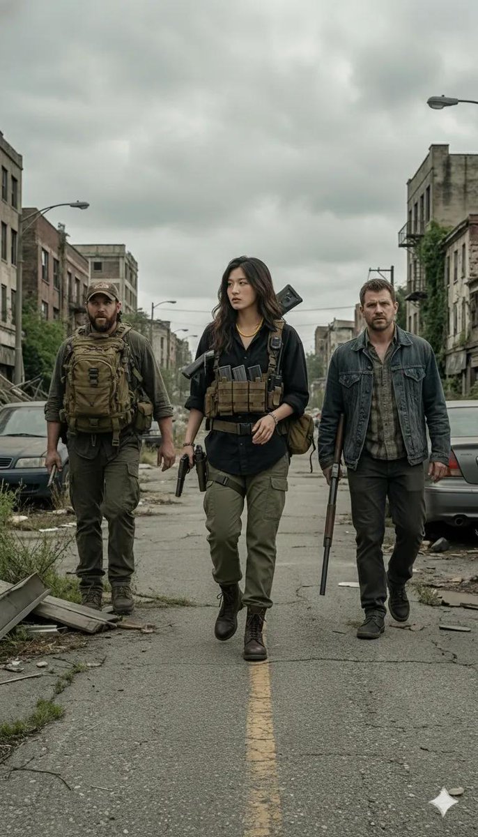 AI Prompt for Creating Gritty Post-Apocalyptic Cityscape Art with Armed Survivors