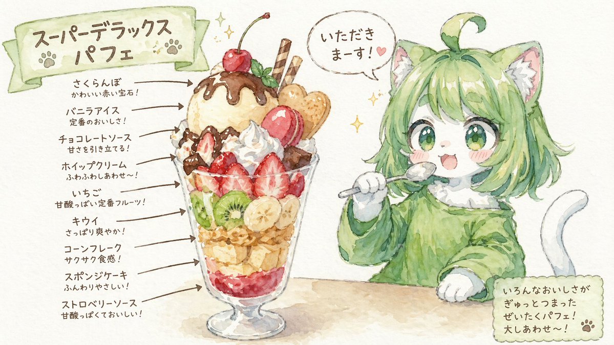 AI Prompt for Creating Infographic-Style Anime Art of Eating Characters with Annotation