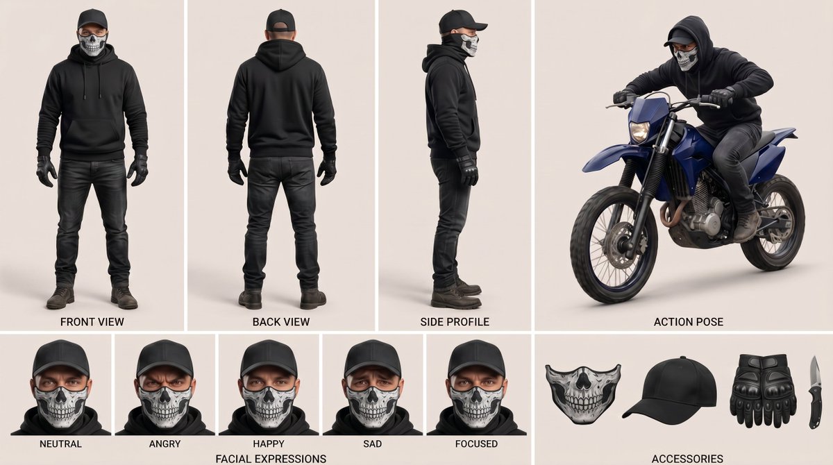 AI Prompt for Customizable 2D Character Design Template with Multiple Views