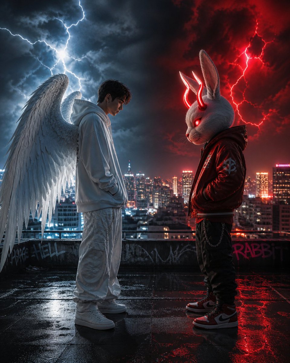 AI Prompt for Cyberpunk Angel vs Demon Showdown Scene